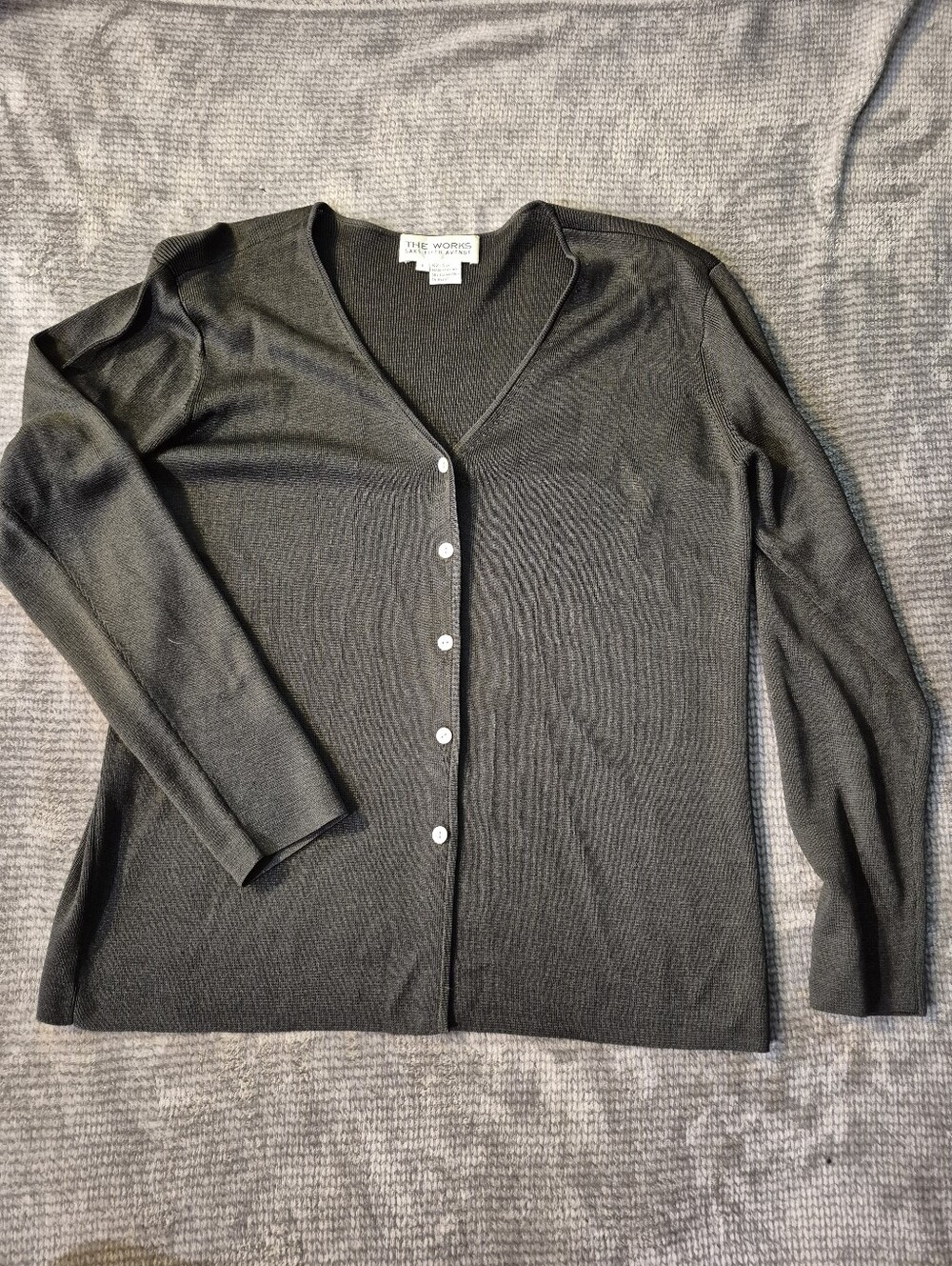 Saks Fifth Avenue The Works 100% Silk L Black Women's Cardigan Iridescent Button
